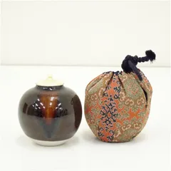 Gojyo 京焼　清水焼　桶谷定一作　文琳茶入　仕覆付　共箱　V　8205 道具 ] - 道具 桶谷定一造 文琳茶入（仕覆付）（共箱）□z