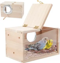 Asdays 巣箱 インコ 鳥の巣 繁殖ボックス 繁殖箱 鳥かご 横式 天然木材 アクリル透明板 孵化 飼育 左タイプ( 小サイズ)のサムネイル