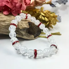 パワーストーン ブレスレット クラック水晶 天然石ブレス (レッド) 8mm レディース  ●