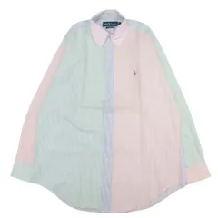 良品 Ralph Lauren ラルフローレン クレイジーパターン ストライプ シャツ ボタンダウン オックスフォード ポニーロゴ L マルチカラー メンズ 古着 中古 USED