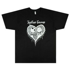 맨즈 T셔츠 나이트 메어 비포어 크리스마스 T셔츠 TOGETHER FOREVER TEE 캐릭터 T셔츠 블랙 블랙 화이트 호러 할로윈 남녀 겸용 반소매 TSHIRTS 크리스마스 홀리데이 잭 3D 하트 레이디스