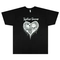 メンズ Tシャツ ナイトメアビフォアクリスマス Tシャツ TOGETHER FOREVER TEE キャラクターＴシャツ ブラック 黒 白 ホラー ハロウィン 男女兼用 半袖 TSHIRTS クリスマス ホリデー ジャック 3D ハート レディース