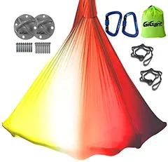 GiGant グラデーション エアリアルヨガ 専用 ハンモック フルセット 5ｍx2.8ｍ 空中 ヨガハンモック エクササイズ エアロヨガ フィットネス 国内品( シャインスカーレット)