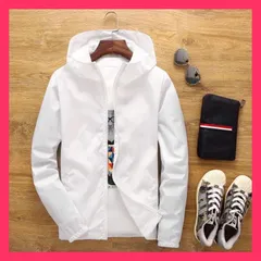 ★スタッフおすすめ★ ウインドブレーカー メンズ シンプル 無地 スリム ジッパー フード UVカット ジャケット マウンテンパーカー アウトドア アウター 送料無料