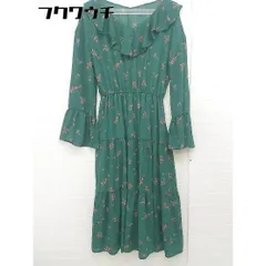◇ ALICIA PAGEBOY 花柄　フリル　ウエストゴム 長袖 膝下丈 ワンピース サイズF グリーン　マルチ レディース  【中古】 【1106080006433】