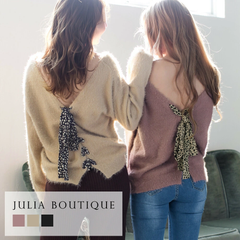 JULIA BOUTIQUE（ジュリアブティック）バックレースアップシャギータッチニットトップス