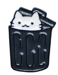 ピンバッジ 猫とポリバケツ ゴミ箱に入ったかわいいネコのピンズ エナメル製 ミニサイズのサムネイル