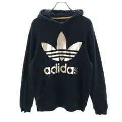 adidas アディダス トレフォイルロゴ 長袖 パーカー L ブラック メンズ 古着
