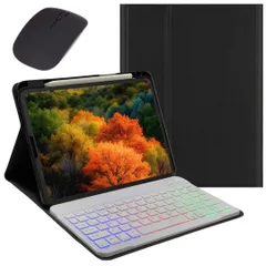 新品 マウス付き 2024年 iPadPro11インチ M4 バックライトキーボード ケース カラフル アイパッド iPadPro11 M4 キーボードケース 7色バックライト 分離式 キーボード カバー Apple Pencil 収納黒+白