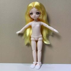 ハンドメイド着せ替え人形　オレンジロングヘア 手作り 布製 着せ替え 人形 布人形 黄色の花柄ワンピース 女の子
