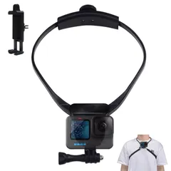 【新品・即日発送】ネックレス式マウント for gopro用 首掛けマウント 首掛けスマホホルダー スマホ 撮影 首掛 横撮り 縦撮り スマホホルダー付き アクションカメラ対応 スマホ対応 多角度調整可能 ウェアラブルカメラ チェスト+クランプマウント (Go