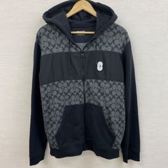 ✨美品✨　クリーニング済み　COACH  コーチ　メンズ　シグネチャーフルジップフーディー　ロゴジップパーカー　ブラック×グレー　サイズL