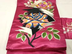 平和屋着物●アンティーク　大正ロマン　九寸名古屋帯　総刺繍　草花文　金糸　正絹　逸品　CAAX0642yk