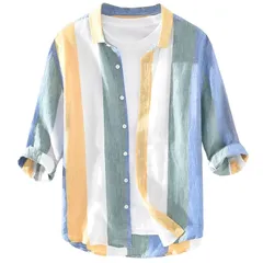 【在庫処分】ストリート系 ボタンダウン オシャレ 襟付き ストライプシャツ トップス 七分袖 [アスペルシオ] メンズ [aspersio]