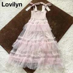 美品 Lovilyn ラヴィリン ティアードフリルロングワンピース キャミソールワンピース 肩リボン Mサイズ 裏地付き ピンク