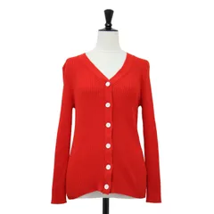組曲 クミキョク カーディガン レッド サイズ:2(M) | 20春夏 ハイツイスト オーガニックコットン Vネック カーディガン / ニット | 長袖 リブ | トップス セーター【レディース】【中古】