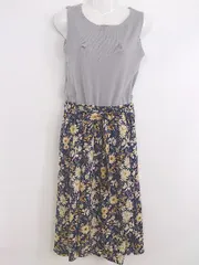 ◇ ◎ Andemiu アンデミュウ 切替 ニット 花柄 ノースリーブ ロング ワンピース サイズ F グレー系 ネイビー レディース P  【中古】 【1210120002900】