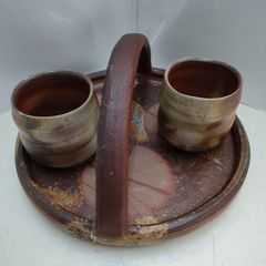 ◆備前焼 湯呑み おぼん 3点セット