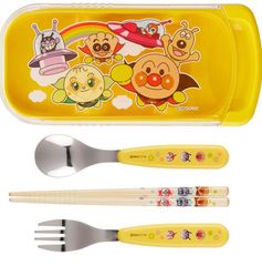 レック アンパンマン 抗菌 スライド 3点セット (フォーク スプーン 竹箸) イエロー/SIAA抗菌/なまえスペース付き/