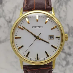 【稼働】シチズン エコドライブ ソーラー メンズ 腕時計 E111-S067995 中古 安い 薄い 過去モデル ゴールド デイト