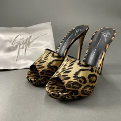 4b24 《美品》 Giuseppe Zanotti ジュゼッペザノッティ イタリア製 レオパード柄 ピンヒール ミュール オープントゥ パンプス サンダル シューズ 36 1/2 ブラウン系 MADE IN ITALYのサムネイル