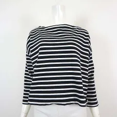 チャオパニック ティピー CIAOPANIC TYPY カットソー ボーダー ボートネック ドロップショルダー ロゴ 刺繍 コットン 長袖 M 紺 ネイビー 白 ホワイト