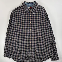 古着 90's/90年代 トミーヒルフィガー TOMMY HILFIGER 長袖シャツ ボタンダウンシャツ ワンポイント ロゴ 刺繍 胸ポケ XL  ネイビー系 チェック メンズ