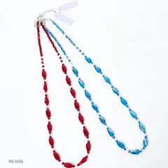 タグ付 キラキラ ネックレス オーロラビーズ　レッド 又は ブルー　◇MK-0088