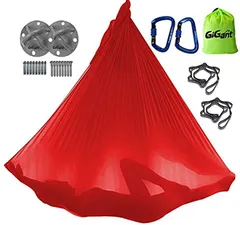 GiGant ギグアント 公式 エアリアルヨガ 専用 ハンモック フルセット 5ｍx2.8ｍ 空中 ヨガハンモック エクササイズ エアロヨガ フィットネス 国内正規品( チェリーレッド)