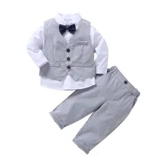 セット キッズ服 スーツ ベスト シャツ 蝶ネクタイ セットアップ グレーのサムネイル