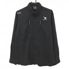 【超美品】オークリー 長袖シャツ 黒 地模様 ボタンダウン 胸ポケット メンズ L ゴルフウェア Oakley