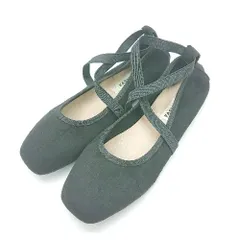 ◇ Θ ノーブランド スクエアトゥ クロスストラップ フラットパンプス サイズ24 ブラック レディース E  【1502060027571】