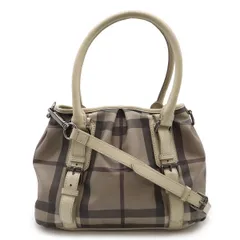 BURBERRY バーバリー スモークドチェック チェック柄 トートバッグ ショルダーバッグ 2WAY PVC レザー グレージュ ライトベージュ 