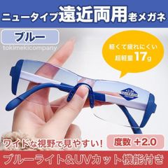 +2.0 50代 ニュータイプ 遠近両用 老眼鏡 軽量 ブルーライトカット UVカット 青 白 ワイド 男性 読書 PC作業 お洒落 人気 スクエア弱め