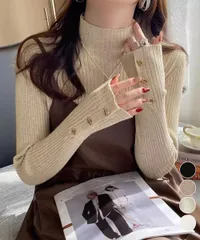 モックネック ニットトップス 長袖秋冬服