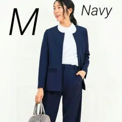 M　ネイビー　紺　パンツセットアップ　フォーマル　スーツ　大人可愛　体型カバー