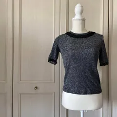 ＠　レース 半袖 ラメ ニット 可愛い セーター キラキラ Y2K グレー