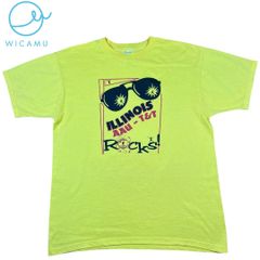 【希少】フルーツオブザルーム Tシャツ L 蛍光イエロー AAU ILLINOIS T&T 90s〜Y2K USA製部品 ダブルステッチ 古着
