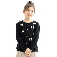 Bee【♪クーポン利用で20％OFF♪】リボンカーディガン◇胸リボン×ブラック◇子供服 キッズ 女の子 トップス 100 110 120 130 140 150