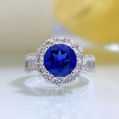 S925純銀】ラボグロウン・サファイア 6ct クラシックヘイローリング 