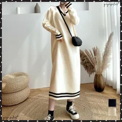ニットワンピース ロング レディース秋冬Vネック ワンピース おしゃれ 長袖ワンピース 体型カバー 着やせ きれいめカジュアル ゆったり Iラインワンピース韓国マタニティワンピ冬 大人可愛い 着回し 20代30代ニット