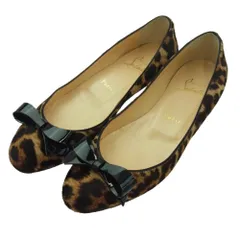 Christian Louboutin クリスチャンルブタン ハラコ レオパード エナメルリボン フラット パンプス シューズ【中古】