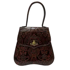 ヴィヴィアンウエストウッド Vivienne Westwood クラウン フラワー 型押し レザー ハンドバッグ