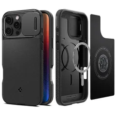 【17年社歴の技術力】Spigen iPhone 16 Pro Max ケース MagSafe対応 カメラカバー レンズ保護 マグネット搭載 マット 耐衝撃 米軍MIL規格 オプティック・アーマー・マグフィット ACS08015 (ブラック) 0