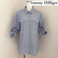 Tommy Hilfigerトミー ヒルフィガー　レディース　ストライプシャツ　ロールアップシャツ　長袖　レギュラーカラー