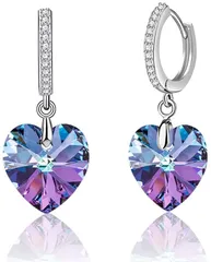 CHLOEOS ピアス レディース 人気 華奢 ハート フープピアス 元素採用 揺れる 18金プラチナ 金属アレルギー対応ギフトBOX付き( パープル)