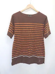 ◇ Θ φ nano universe ナノユニバース ボーダー柄 半袖 Tシャツ カットソー サイズM ブラウン オレンジ メンズ E  【1506180005105】