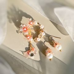 【お得なset】桜 -三分咲- ブローチ/コサージュ  ピアス/イヤリング(パールピンク)2way 取り外し チャーム 入学式 卒業式 フォーマル お呼ばれ スーツ 結婚式ディップアート