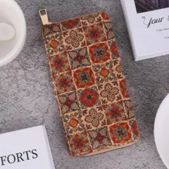 木目調幾何学ラウンドファスナー長財布（D）ウォレットサイフカードケースカード入れ