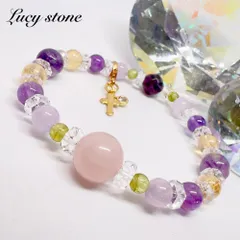 31.天然石 パワーストーン ブレスレット 15cm ローズクォーツ フローライト ペリドット シトリン アメジスト 恋愛運 トラウマ解消 金運 安眠効果 リラックス効果 学業 合格祈願